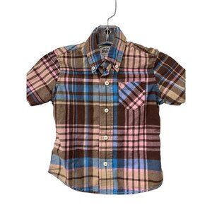 Mini Boden Plaid Button Up Shirt Boys Size 3-4Y